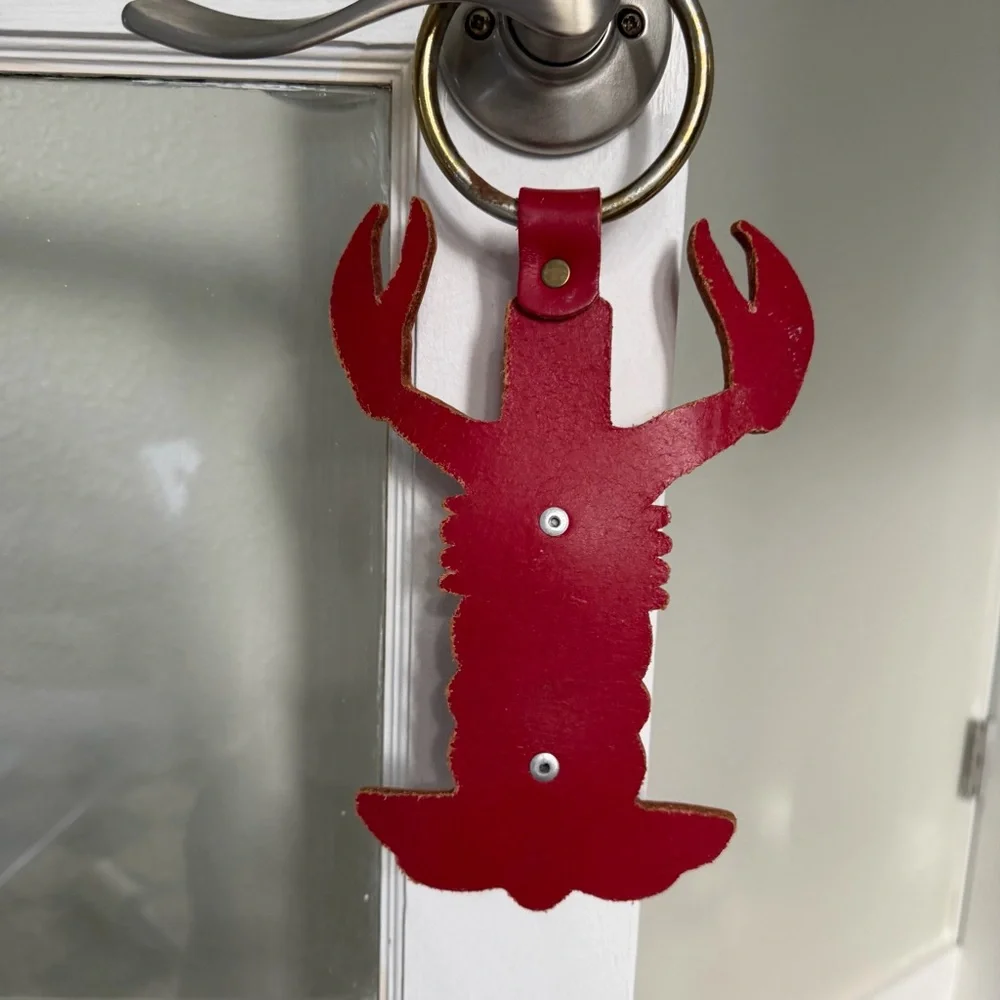 Leather Red Lobster Door Hanger with Bells
